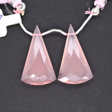 Pink Chalcedony Drops Conical Shape 32x18mm Drilled Bead Matching Pair