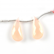 Pink Chalcedony Drops Fancy Shape 23x10mm Drilled Beads Matching Pair