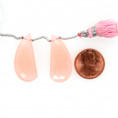 Pink Chalcedony Drops Fancy Shape 30x13mm Drilled Bead Matching Pair