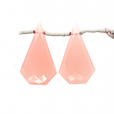 Pink Chalcedony Drops Fancy Shape 30x18mm Drilled Beads Matching Pair