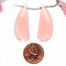 Pink Chalcedony Drops Fancy Shape 35x13mm Drilled Beads Matching Pair