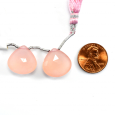 Pink Chalcedony Drops Heart Shape 18x18mm Drilled Beads Matching Pair