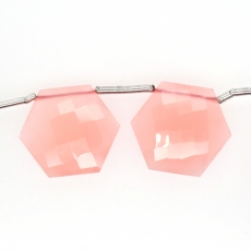Pink Chalcedony Drops Hexagon Shape 19x19mm Drilled Beads Matching Pair
