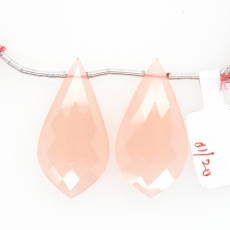 Pink Chalcedony Drops Leaf Shape 32x16mm Drilled Beads Matching Pair