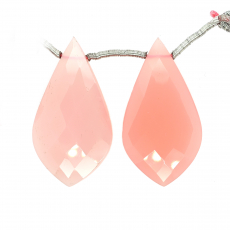 Pink Chalcedony Drops Leaf Shape 33x18mm Drilled Beads Matching Pair