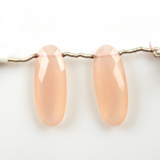 Pink Chalcedony Drops Oval 31x12mm Drilled Beads Matching Pair
