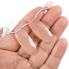 Pink Chalcedony Drops Oval Shape 33x12mm Drilled Beads Matching Pair