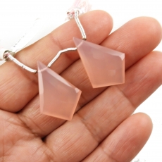 Pink Chalcedony Drops Shield Shape 27x18mm Drilled Beads Matching Pair