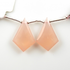 Pink Chalcedony Drops Shield Shape 27x18mm Drilled Beads Matching Pair