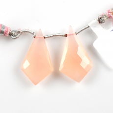 Pink Chalcedony Drops Shield Shape 29x17mm Drilled Beads Matching Pair