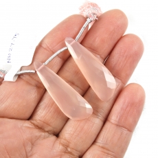 Pink Chalcedony Drops Wing Shape 33x11mm Drilled Beads Matching Pair