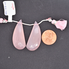 Pink Chalcedony Drops Wing Shape 37x15mm Drilled Bead Matching Pair