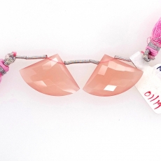 Pink Chalcedony Fan Shape Drops 17x26mm Drilled Beads Matching Pair