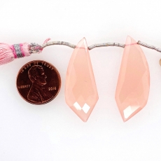 Pink Chalcedony Horn Shape Drops 36x14mm Drilled Beads Matching Pair