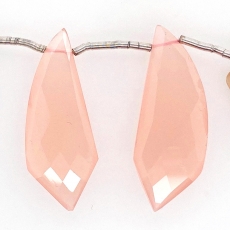 Pink Chalcedony Horn Shape Drops 36x14mm Drilled Beads Matching Pair