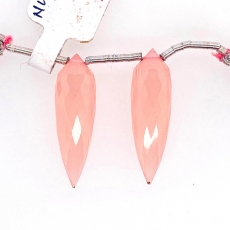 Pink Chalcedony Okra Shape Drops 28x13mm Drilled Beads Matching Pair
