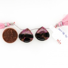 Pink Copper Obsidian Heart Shape 18mm Drilled Beads Matching Pair