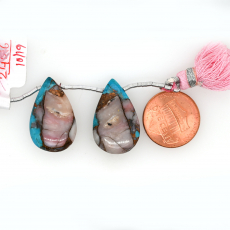 Pink Opal Copper Turquoise Drop Almond Shape 24x15mm Drilled Bead Matching Pair