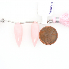 Pink Opal Drop Okra Shape 24x9mm Drilled Beads Matching Pair