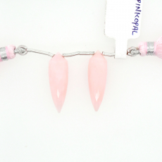 Pink Opal Drop Okra Shape 24x9mm Drilled Beads Matching Pair