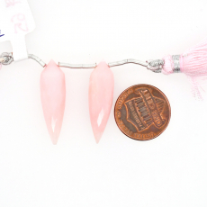 Pink Opal Drop Okra Shape 28x9mm Drilled Beads Matching Pair