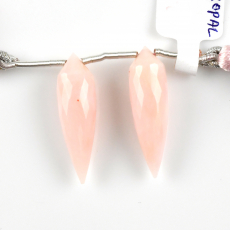Pink Opal Drop Okra Shape 29x8mm Drilled Beads Matching Pair