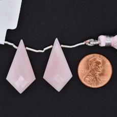 Pink Opal Drop Shield Shape 29x16mm Drilled Bead Matching Pair