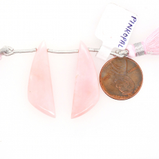 Pink Opal Drop Wing Shape 35x11mm Drilled Beads Matching Pair