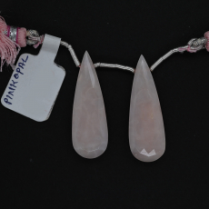 Pink Opal Drops Almond Shape 31x10mm Drilled Beads Matching Pair