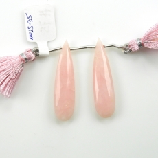 Pink Opal Drops Almond Shape 40x10mm Drilled Beads Matching Pair