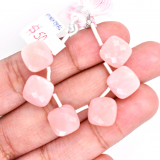 Pink Opal Drops Cushion Shape 10x10mm Drilled Bead #6 Pieces.
