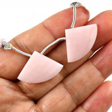 Pink Opal Drops Fan Shape 25x17mm Drilled Beads Matching Pair