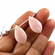 Pink Opal Drops Leaf Shape 23x13mm Drilled Beads Matching Pair