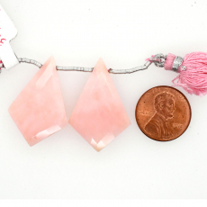 Pink Opal Drops Shield Shape 23x22mm Drilled Bead Matching Pair