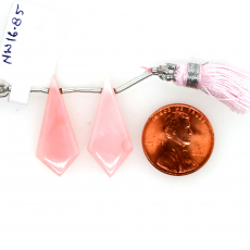 Pink Opal Drops Shield Shape 27x12mm Drilled Bead Matching Pair