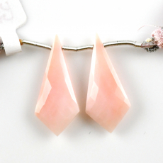 Pink Opal Drops Shield Shape 30x14mm Drilled Beads Matching Pair