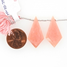 Pink Opal Drops Shield Shape 30x15mm Drilled Beads Matching Pair