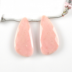 Pink Opal Drops Wing Shape 29x14mm Drilled Beads Matching Pair