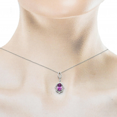 Pink Sapphire Oval 0.98 Carat Pendant in 14K White Gold With Diamond Accents