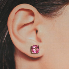 Pink Topaz Cushion  Shape 14.72 Carat Stud Earring In 14K White Gold