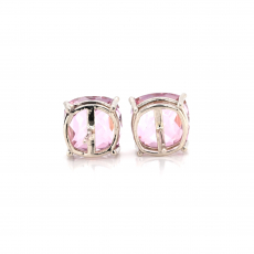 Pink Topaz Cushion  Shape 6.54 Carat Stud Earring In 14K White Gold