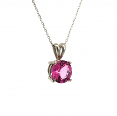 Pink Topaz Round 2.14 Carat Pendant In 14K White Gold (Chain Not Included)