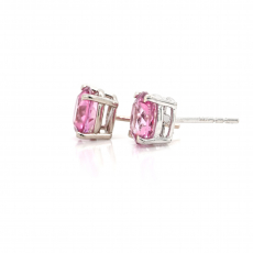 Pink Topaz Round 4.15 Carat Stud Earring In 14K White Gold