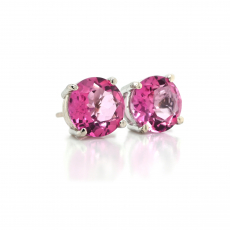 Pink Topaz Round 4.15 Carat Stud Earring In 14K White Gold
