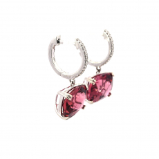 Pink Tourmaline Emerald Cushion Shape Total Weight 10.84 Carat Dangle Earring With Diamond Accents In 14k White Gold (ER3401)
