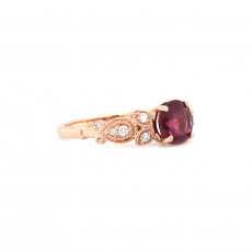 Pink Tourmaline Round 1.20 Carat Ring With Accent Diamonds In 14K Rose Gold