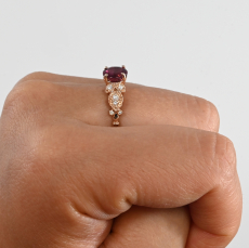 Pink Tourmaline Round 1.20 Carat Ring With Accent Diamonds In 14K Rose Gold