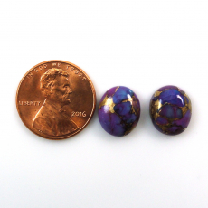 Purple Copper Turquoise Cab Oval 12X10mm Matching Pair Approximately 8 Carat