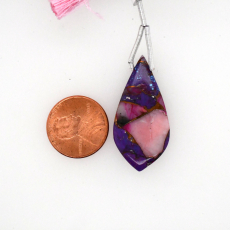 Purple Copper Turquoise Drop Leaf Shape 35x17mm Drilled Bead Single Piece
