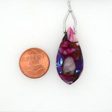 Purple Copper Turquoise Drop Leaf Shape 35x18mm Drilled Bead Single Piece